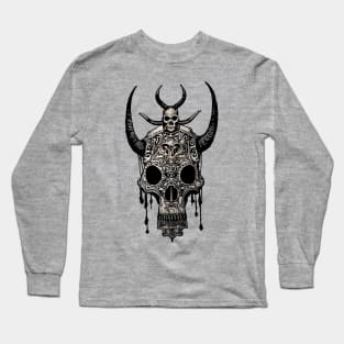 Tribal Tattoo Bulls Skull Long Sleeve T-Shirt